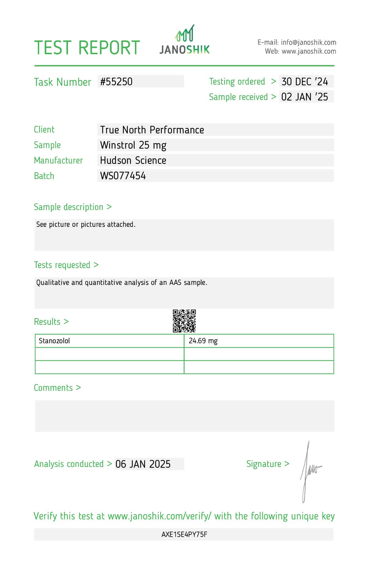 STANOZOLOL (WINSTROL) 25MG X 50 – Hudson Science (Certificate of Analysis, Second Image ) - Image 2