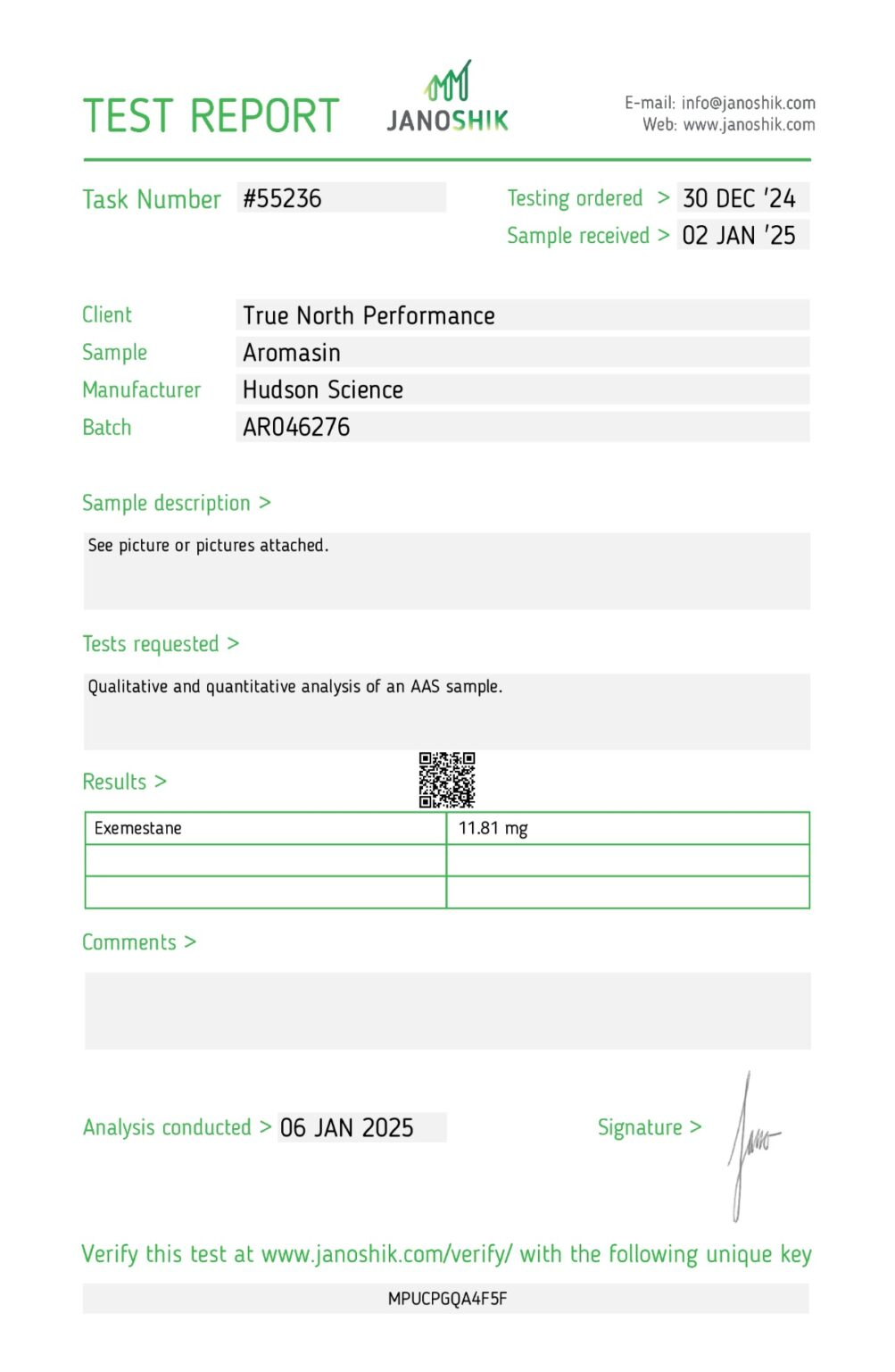AROMASIN 12.5MG X 50 – Hudson Science (Certificate of Analysis, Second Image) - Image 2