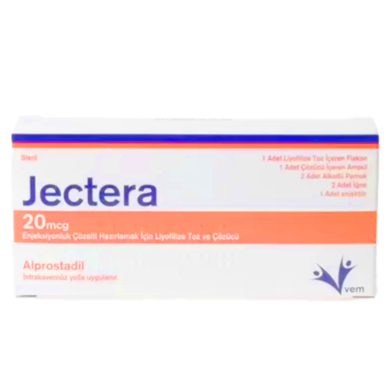 JECTERA ALPROSTADIL (CAVERJECT) 20MCG – LYOPHILIZED POWDER + SOLVENT + SYRINGES – COMPLETE INJECTION KIT – TURKEY PHARMA